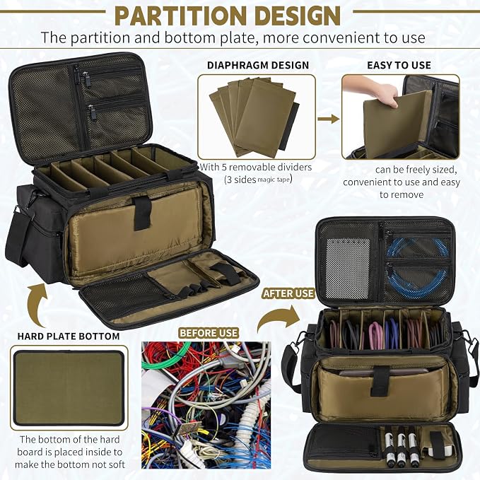 AKOZLIN Cable File Bag with Detachable Dividers for DJ Gear, Sound Instrument Accessories - Image 4