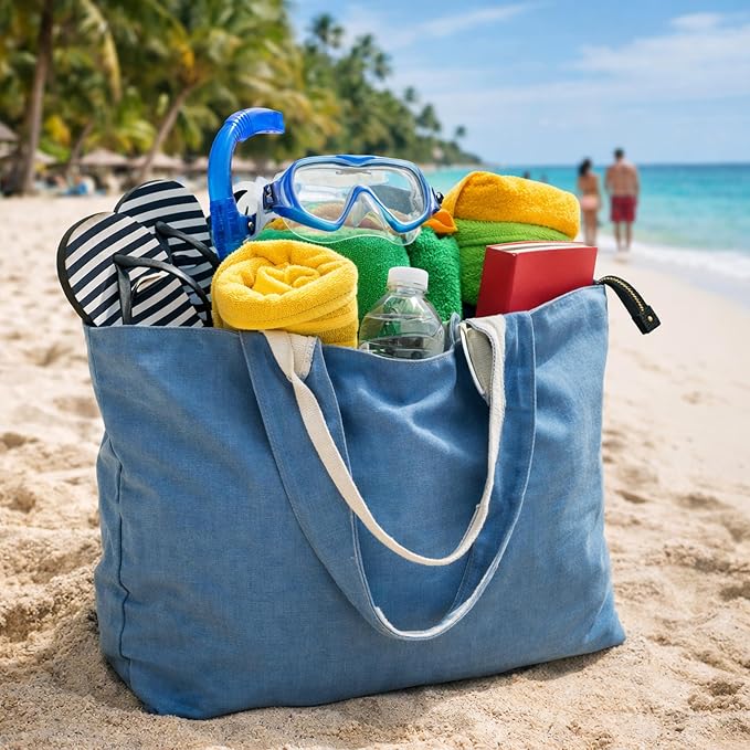 Salt Earth XL Beach Tote Bag for Women – XL Travel Tote with Zipper & Pockets, Oversized Canvas Pool Bag, Weekender Carry-On - Image 3