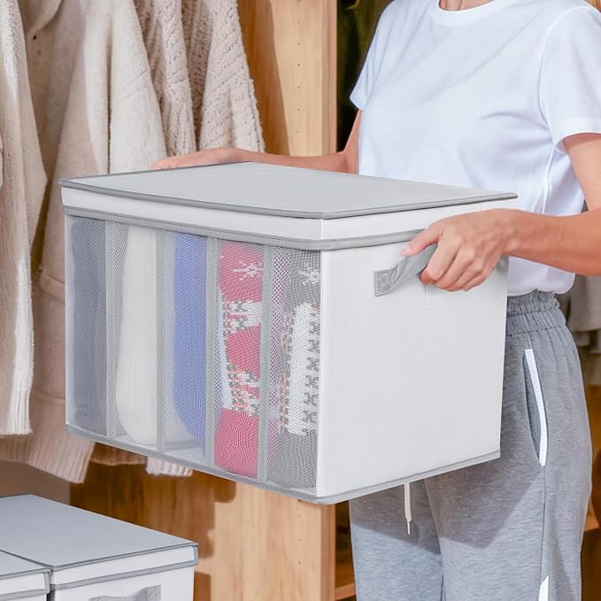 Univivi Large Size Wardrobe Clothes Organizer, 5 Grids Sweater Organizer for Closet with Handles, Support Boards and Lids, Foldable Closet Organizers for Sweaters, Pants, T-shirt, Hoodie- 4 Pack - Image 4
