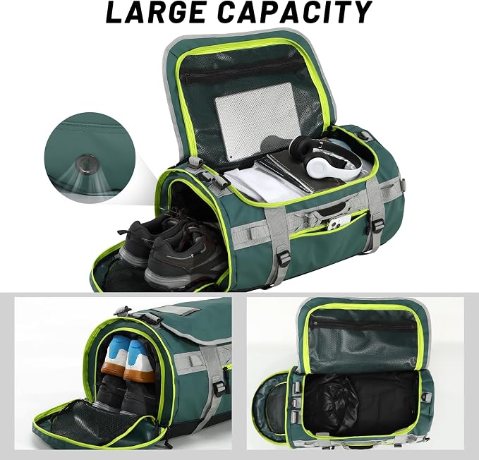 MIER Large Duffle Bag Backpack for Travel Camping Gym Sports, 45L/60L/90L | Water Resistant, Convertible Duffel, Detachable Backpack Straps, Shoe Compartment, Heavy-Duty Tarpaulin, 3 Sizes - Image 3