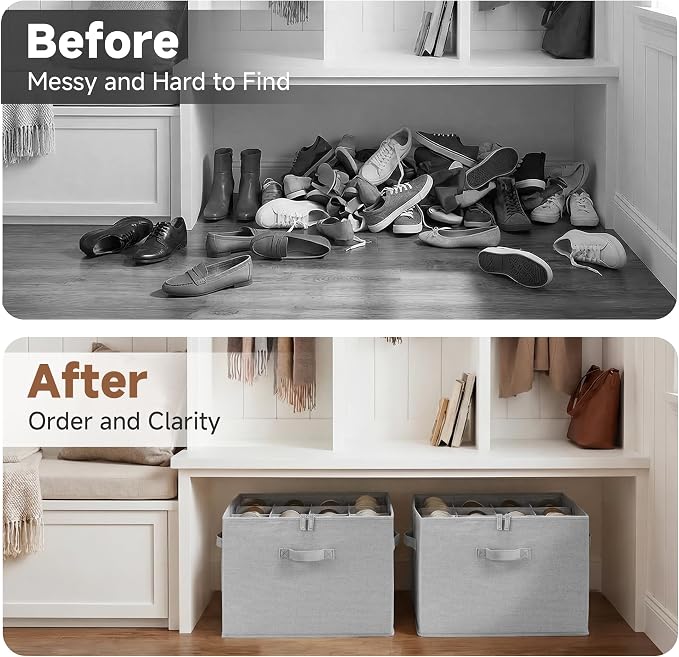 StorageWorks Shoe Organizer for Closet, Fits up to 16 Pairs, Shoe Cubby Storage Containers with Adjustable Dividers and Clear Cover, Grey - Image 8