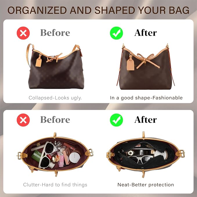 Doxo Velvet Purse Organizer Insert for LV Carryall PM, Carryall Bag Organizer Insert with Zipper Closure & YKK Zipper Pocket, Luxury Handbag Tote Lining Bag Shapers for Women (Black, PM) - Image 3