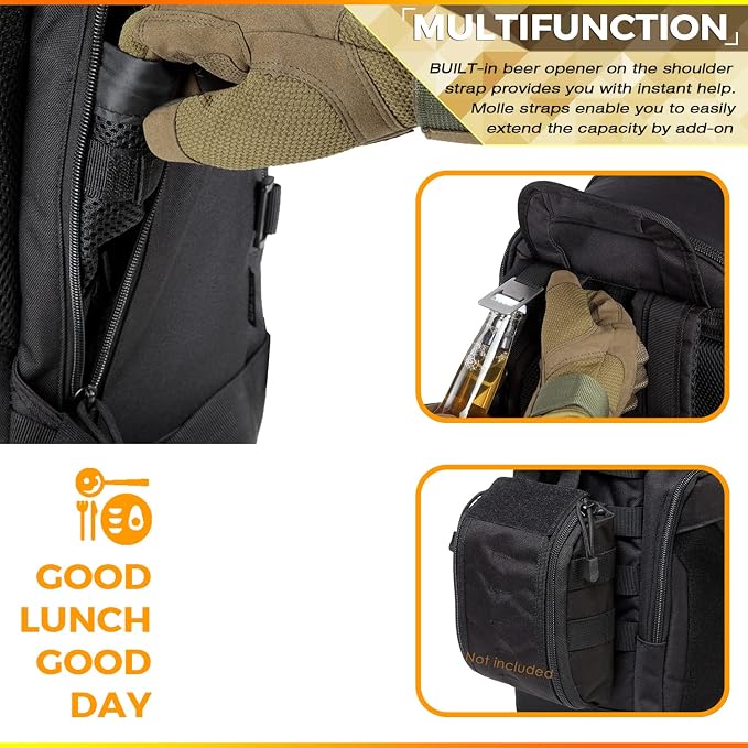 DBTAC Tactical Lunch Backpack, Large Lunch Cooler for Men Women | Backpack Coolers insulated for Work Picnic Travel (Charcoal Camo, 24-Cans) - Image 5