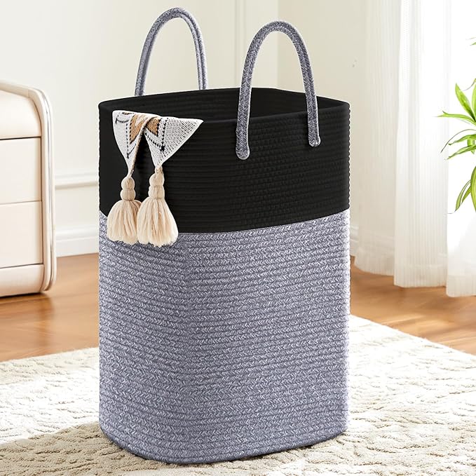 Laundry Basket,Woven Cotton Rope Laundry Hamper,Versatile Storage for Dirty Clothes,Baby Toys,and Blankets in Bathroom, Nursery,and Living Room (Black, 60L) by Artfeel