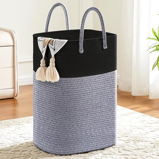Laundry Basket,Woven Cotton Rope Laundry Hamper,Versatile Storage for Dirty Clothes,Baby Toys,and Blankets in Bathroom, Nursery,and Living Room (Black, 60L) by Artfeel