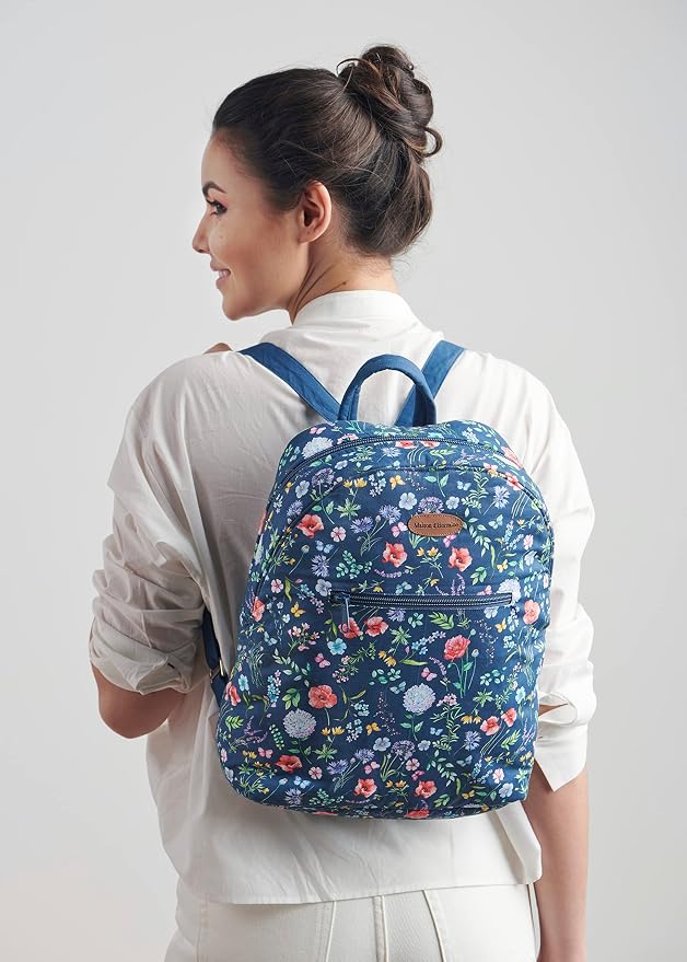 Maison d' Hermine Backpack for Women Men Cotton Shoulder Multipurpose Rucksack with Small Pouch Lightweight Multi Pocket Bag for Travel Work Beach Perfect for Spring Summer (Just Floral - Blue) - Image 7