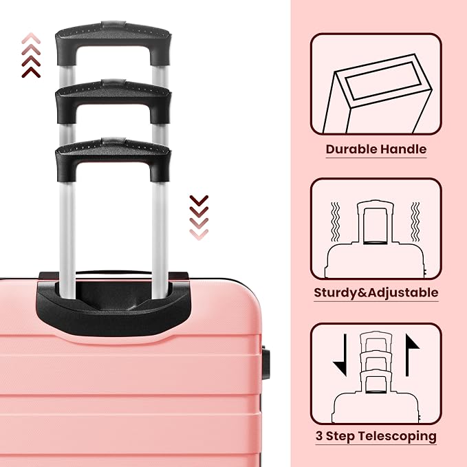 AnyZip Luggage Sets 4 Piece Hardshell Suitcase Set PC ABS Lightweight Travel Suitcases with 4 Double Spinner Wheels TSA Lock 20 24 28 32 Inch Pink - Image 4