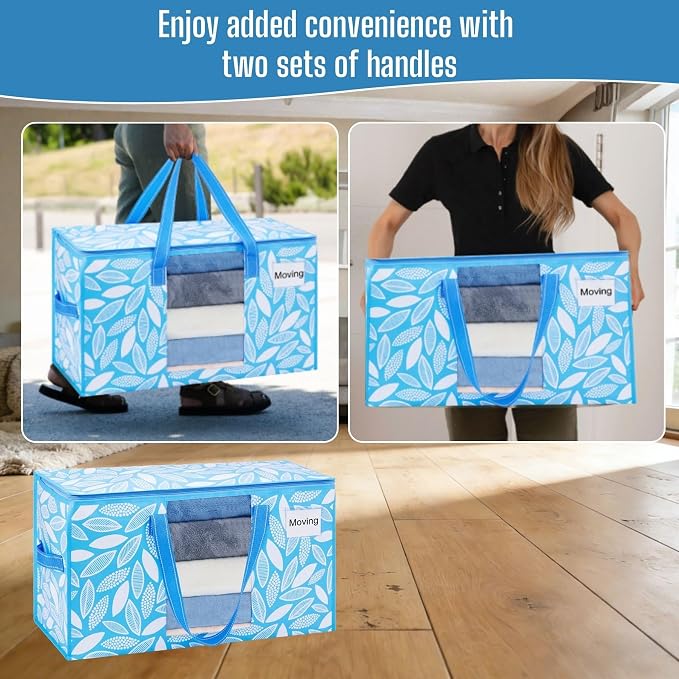 VENO 10 Pack Pack Heavy Duty Moving Bags, Clothes and Comforter Storage Bags with Clear Window, College Dorm Essentials Packing Supplies, Foldable Boxes Alternative (Spring Breeze, 10 Pack) - Image 5