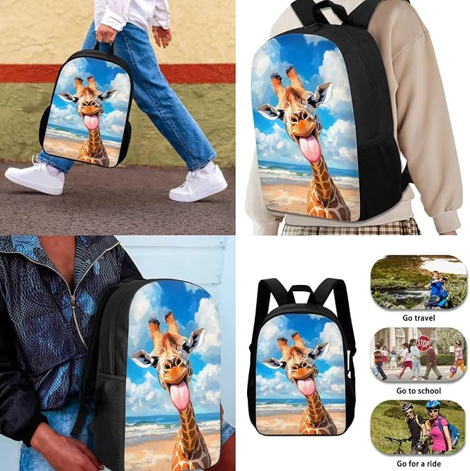 Funny Giraffe Backpack for School Girls 2nd Grade with Lunch Box Preppy Elementary Schoolbag and Lunchbox Set 4 in 1 Bookbag Lunch Bag Pencil Case Watter Bottle Carrier Back Pack Kids 6-8 - Image 3