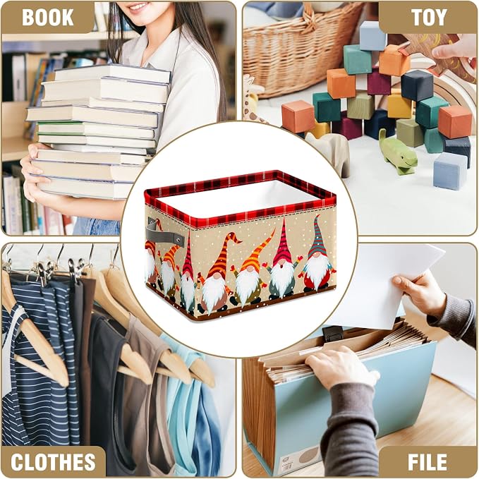 Christmas Foldable Baskets Storage Bins with Handles, Christmas Dwarf Decorative Cloth Organizer Storage Boxes 2 2piece - Image 7