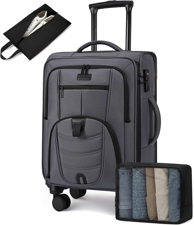 LOVEVOOK Carry On Luggage Airline Approved, Suitcases with Spinner Wheels, Softside Carry-on Luggage with TSA Lock for Men Women Business Trip, Lightweight Large Capacity Luggage for Travel, Grey by LOVEVOOK