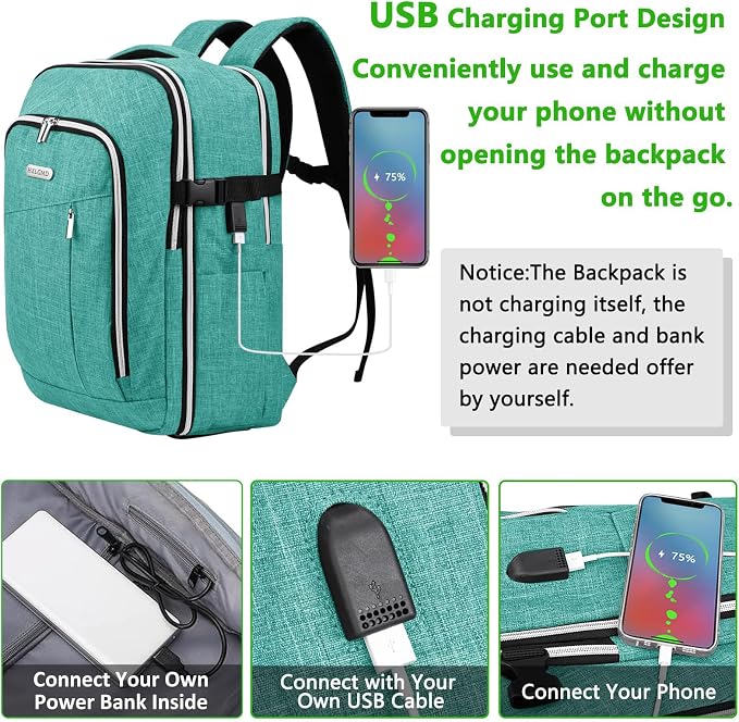 Personal Item Travel Carry On Luggage Backpack for Women Men Flight Approved Casual Weekender Laptop Bag for College Business Outdoors Hiking Water Resistant Lightweight Daypack with USB Charging Port - Image 4