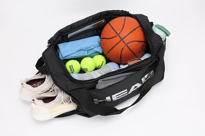 HEAD 45L Gym Duffel Bag with Separate Shoe Compartment & Wet Pocket for Men | Waterproof, Large Openning, with side pocket&inner large zipper pocekt, for Sport, Workout, Fitness, Swimming, Travel - Image 9
