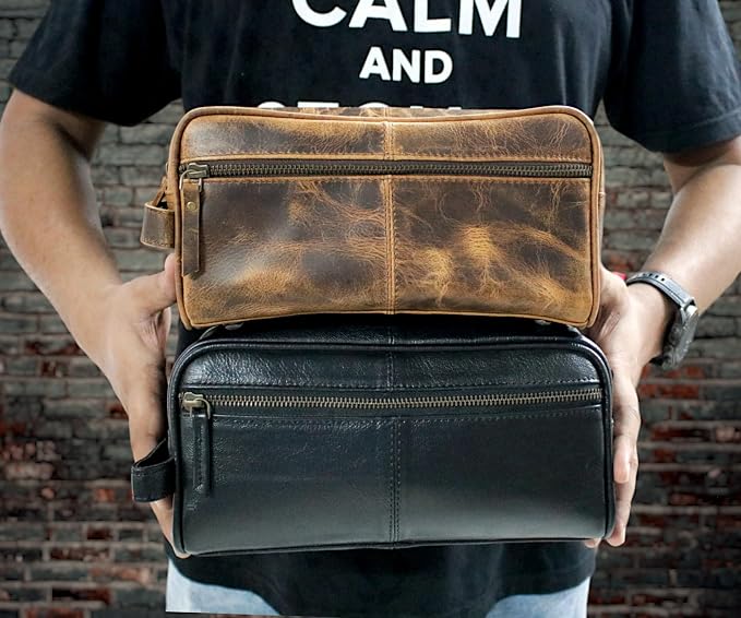 jaald Personalized Genuine Leather Toiletry Bag for Men - Dopp Kit Gift with Embossing Options, Ideal Birthday, Anniversary, Wedding, Father & Groomsmen Gift, Travel bag, Shaving bag - Image 6