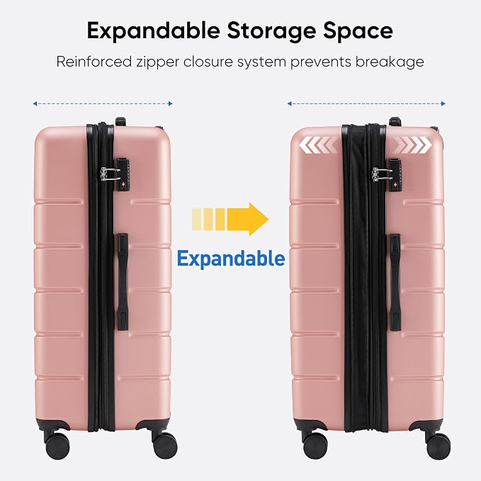 OLIXIS 24 Inch Luggage, Hardside Suitcase with Spinner Wheels, Lightweight ABS Hard Shell Checked Luggage, TSA Approved Lock, Expandable Medium Suitcase for Travel & Business–Pink - Image 7