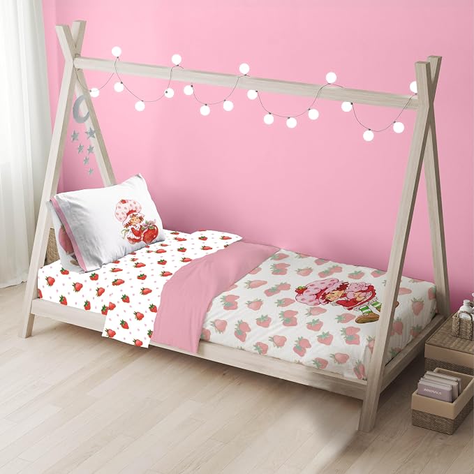 Strawberry Shortcake Toddler Comforter Set 4 Piece Kids Bedding, Pink | Bed in a Bag, Comforter Sheets Pillowcase, Official Brand, Soft Microfiber, Machine Washable, Easy Care, Girls Gift - Image 4