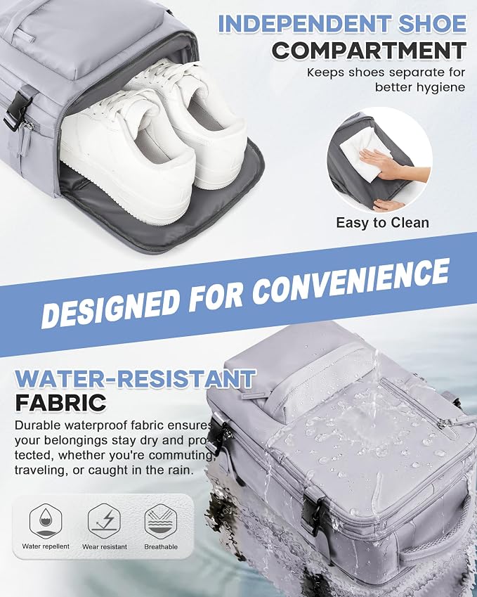 WONHOX Large Travel Backpack Women, Carry On Backpack,Backpack Waterproof Outdoor Sports Rucksack Casual Daypack, Grey - Image 4