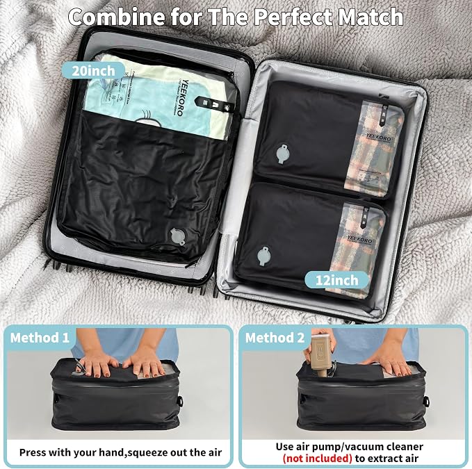 Compression Packing Cubes for Travel, Small Vacuum Bags for Business Trip, 12 Inch Professional IP67 Reusable Packing Cubes, Organizer Bags for Luggage for Women & Men(2 PACK, No Pump) - Image 4