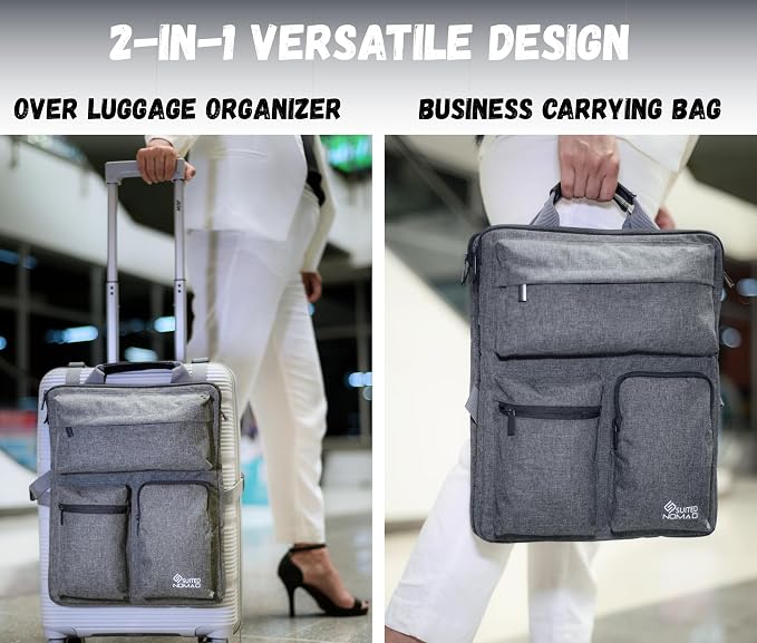 SUITEDNOMAD Luggage Harness for Carry On Bag, Over Suitcase Organizer with Storage Pockets and Laptop Sleeves, Slide On Adjustable Bag for Travel - Image 3