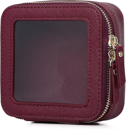 Pinkmik Small Clear Mini Makeup Bag, Burgundy, MINI | Cosmetic Case & Toiletry Bag, Zipper Closure, Purse Organizer, Car Essentials by Pinkmik