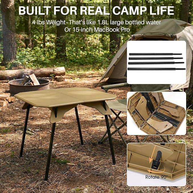 TOPCHANCES Ultralight Camping Table, Compact & Collapsible Aluminum Camping Tables for Backpacking, 2 Height Settings -Portable Carry Case for Hiking, Expeditions & Patio(Khaki) - Image 7