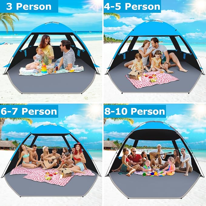 Gorich Beach Tent Sun Shelter for 3/4/6/8/10 Person with UPF 50＋ UV Protection, Lightweight & Easy Setup Beach Shade Canopy, Portable Beach Shade Tent Beach Cabana - Image 6