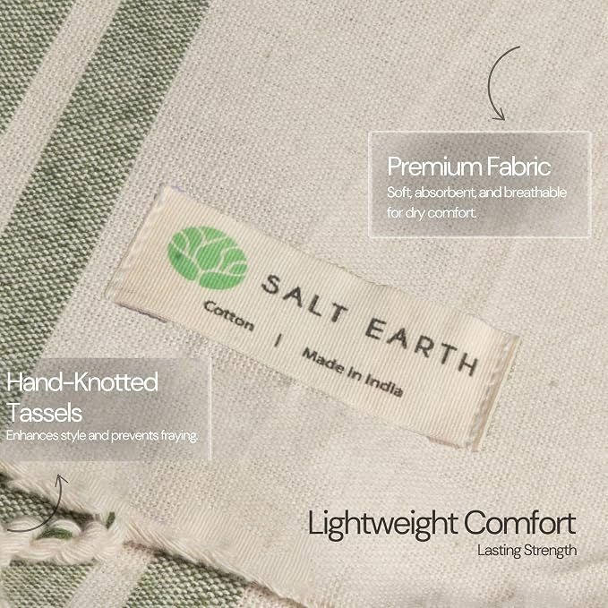 Salt Earth Cotton Turkish Beach Towel, Set of 3, 36"x72", Soft, Quick Dry, Sand Resistant, Absorbent Towels for Bathroom, Home, Travel, Pool, Spa, Bath, Swim - Beach Towels Oversized, Olive/Brick/Blue - Image 2