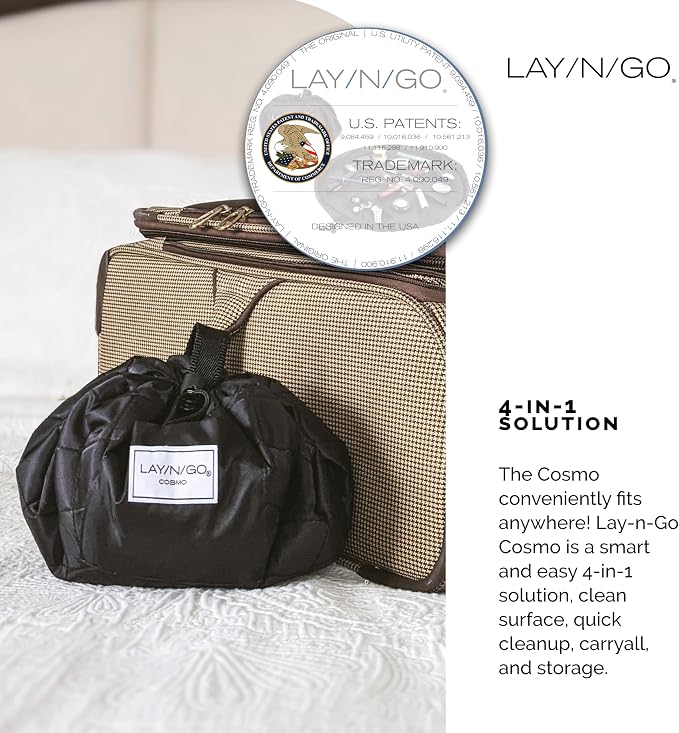 Lay-n-Go Cosmo Layflat Drawstring Cosmetic & Makeup Bag Organizer - Portable Drawstring Bag w/Zipper Pocket, Makeup Loops & More - Durable, Machine Washable Toiletry Bag for Travel (20", Black) - Image 7