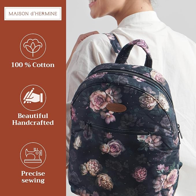 Maison d' Hermine Backpack for Women Men Cotton Shoulder Multipurpose Rucksack with Small Pouch Lightweight Multi Pocket Bag for Travel Work Beach Perfect for Spring Summer (Moody Florals) - Image 2