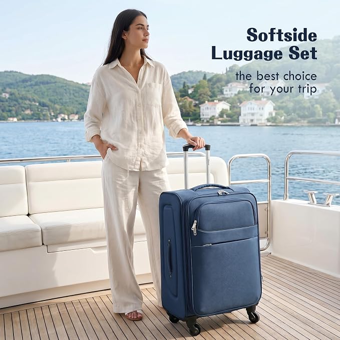 Merax Softside Luggage Set 4 Piece,18/22/26/30 Expand Suitcase,Deep Blue | Lightweight Travel Suitcase with Wheels, Luggage with TSA Lock, Suitcase,Carry On Checked Luggage Set - Image 2