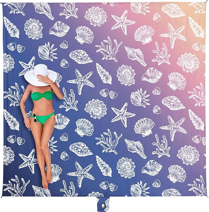 WEKAPO Beach Blanket Waterproof Sandproof Oversized, Extra Large Beach Mat Sand Free, Lightweight & Compact Sand Free Mat with 5 Stakes & 4 Corner Pockets by Wekapo