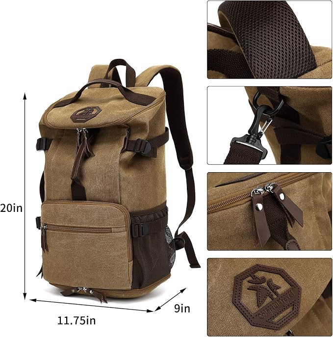 Kalesi Gym Duffle Bag Backpack 4-Way Vintage canvas with Shoes Compartment for travel Sport Hiking laptop (Vintage coffee) - Image 2
