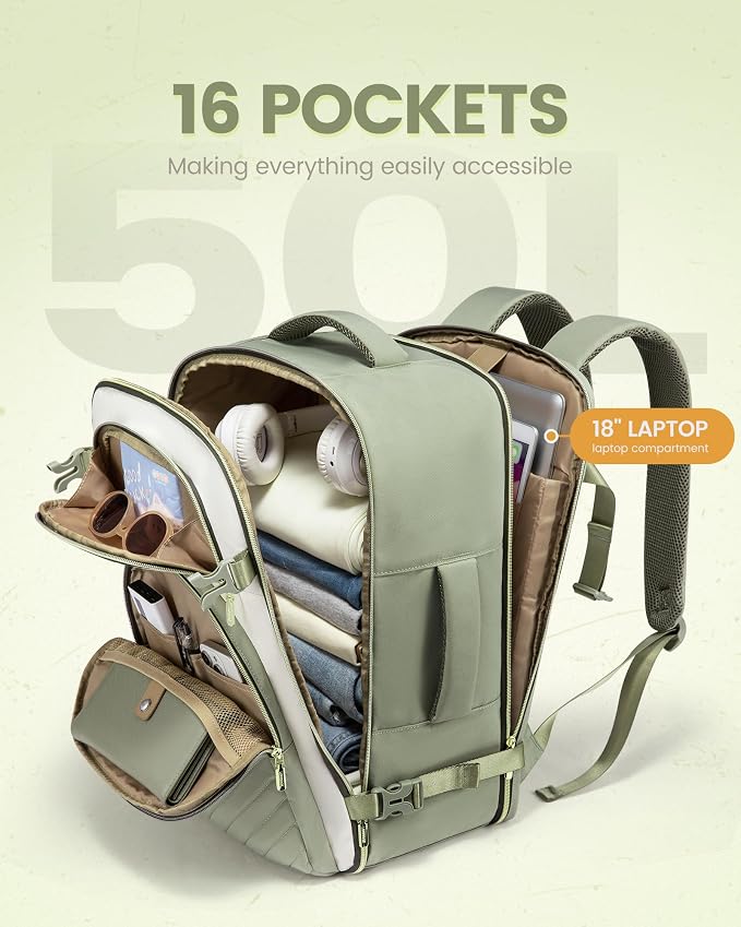 LOVEVOOK Travel Backpack Carry on Flight Approved 50L,Waterproof TSA Travel Essentials Personal Item Backpack for Women Men,Large Carry on Luggage Suitcase Travel Bag for Airplane with 3 Packing Cubes - Image 4