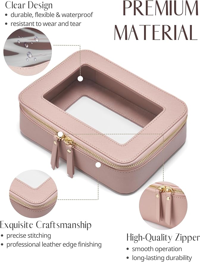Popvibe Clear Makeup Case Toiletry Bag Travel Medium Clear Cosmetic Bag with Zipper, Make Up Bag Organizer Traveling TSA Approved Transparent Bag Car for Essentials, Mini & Medium, Mauve - Image 4