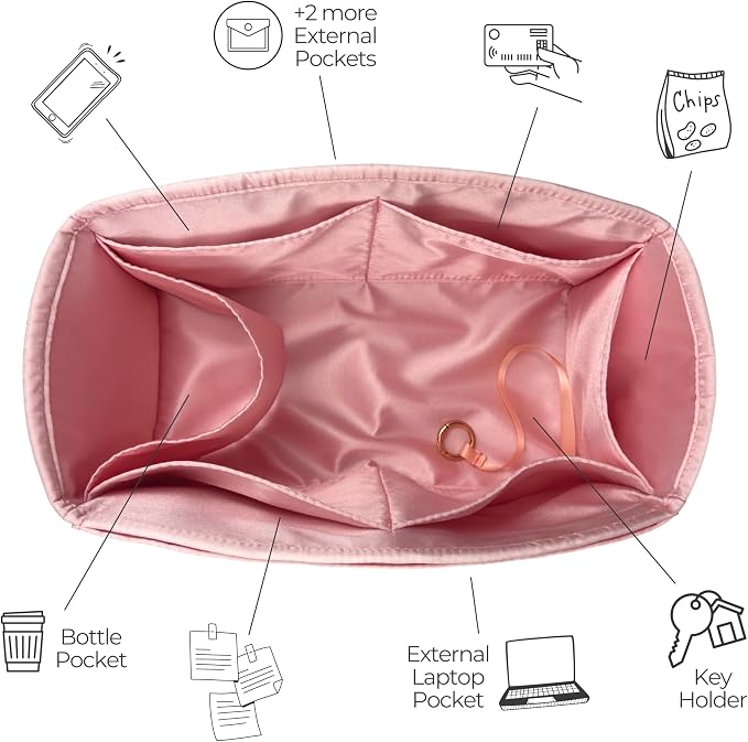 Divitize Premium Purse Organizer compatible with Lv Neverfull Bag Organizer - Handmade Silk Purse Insert with Gold Zipper, Perfect Fit for PM/MM/GM Tote (Beige, For Neverf. MM) - Image 4
