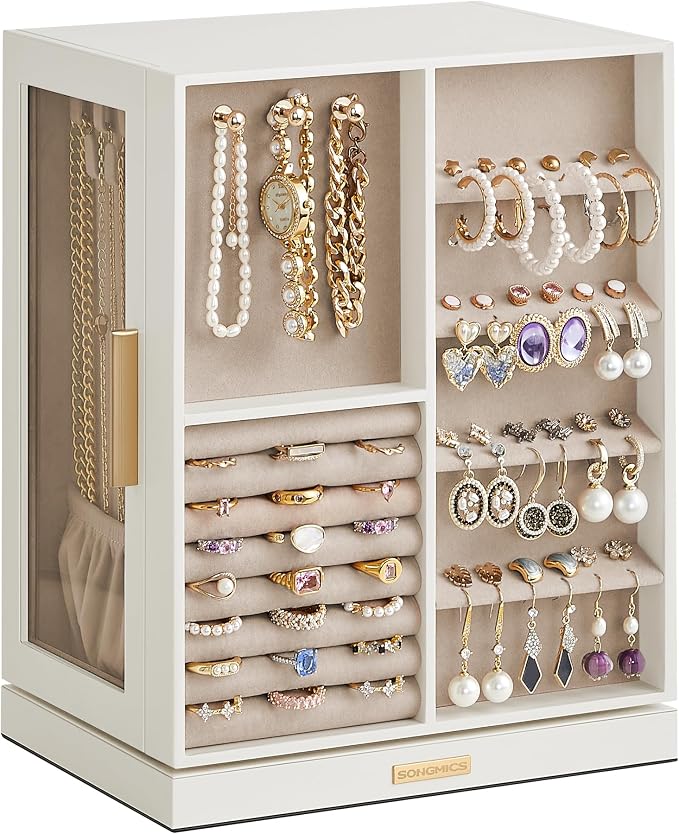 SONGMICS GISELLA Collection - Jewelry Box Organizer 360° Rotating, Vertical Jewelry Storage Case with 5 Drawers, Glass Window, Spacious, Open Design, Great Gift, Cloud White UJBC170W01 by Unknown