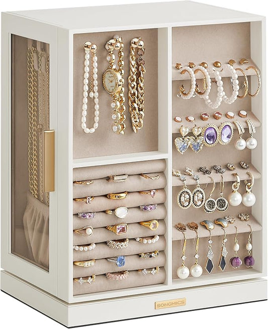 SONGMICS GISELLA Collection - Jewelry Box Organizer 360° Rotating, Vertical Jewelry Storage Case with 5 Drawers, Glass Window, Spacious, Open Design, Great Gift, Cloud White UJBC170W01 by Unknown