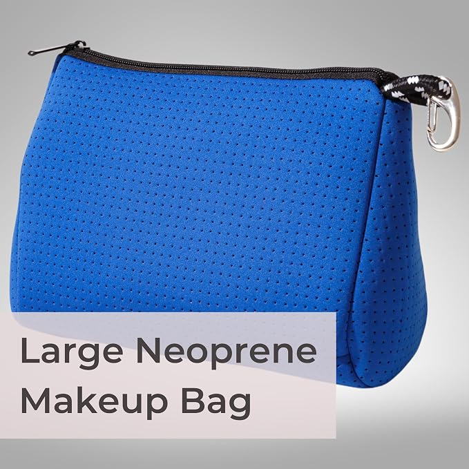 POPUPS Large Makeup Bag with Zipper, Royal Blue - Waterproof Neoprene Cosmetic Bag 7.7 x 10.75 x 5 inches - Image 2