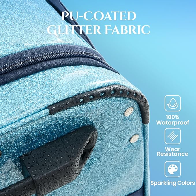 Fanwoli 23" Dance Bag with Garment Rack | Glittering Waterproof Fabric | Shine-Bright Collection | Ideal Competition Rolling Duffle Bag for Dancer Cheerleader Little Princess | Sparkle Blue - Image 3