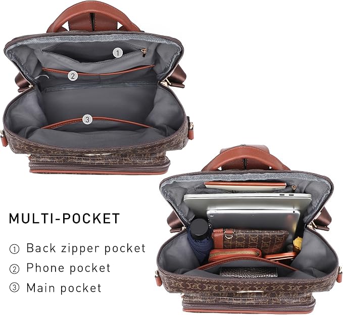 JULIE FERRARO Women Convertible Backpack Purse, Large PU Leather Travel Backpack with Multi Pockets, Shoulder Handbag Set with Wristlet for Work, Travel & Daily Use - Image 6