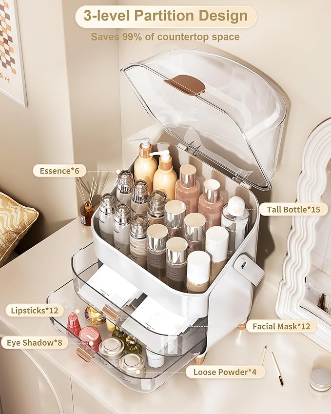 Anylady Makeup Organizer Countertop, Skincare Holder Bathroom Counter Organizer, Storage Box Cosmetic Display Cases, Teen Girl Gifts Make up Organizers for Vanity, Dresser - Image 3