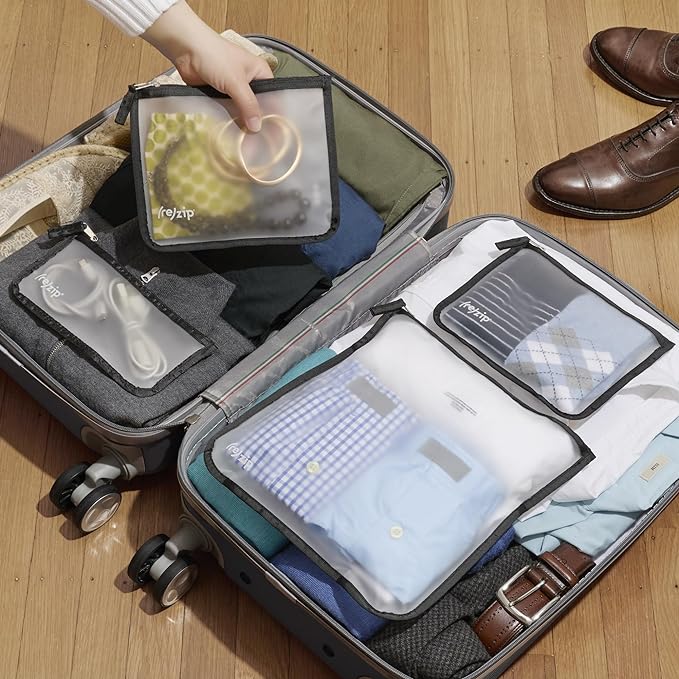 (re)zip 11-Piece Travel Organization Kit | TSA-Compliant Travel Quart, Small, Medium, & Gallon Zippered Bags, and 3 Leakproof Stand Up Bags |For Documents, Toiletries, Snacks & More
