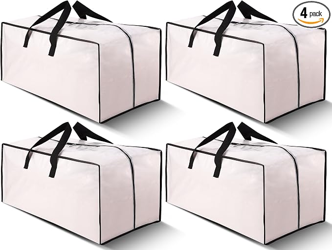 Cosy Family 4 Pack Heavy Duty Extra Large Moving Bags with Backpack Straps - Strong Handles & Zippers, Storage Totes For Space Saving, Fold Flat, Alternative to Moving Box (Set of 4, Clear) by Cosy+Family