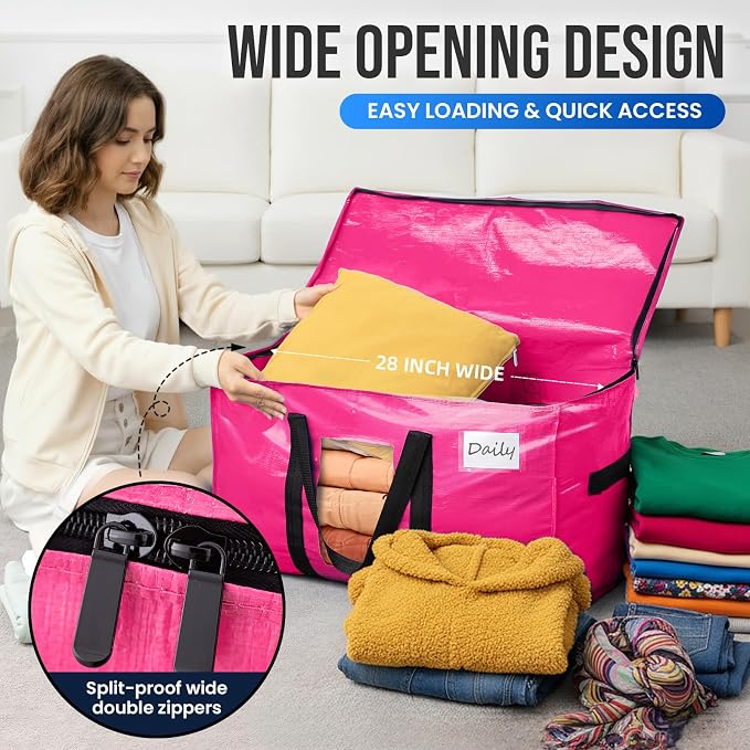 TAILI 10 Pack Pink Extra Large Moving Bags, Heavy Duty Totes with Visible Window, Wrap Around Handles, Ideal for Storage, Space-Saving - Image 4