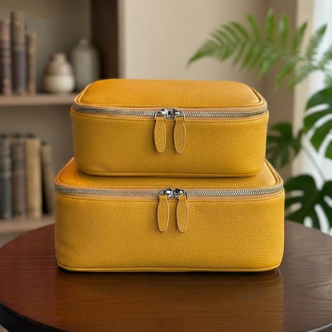 Luxury Genuine Cowhide Leather Cosmetic Organizer Bag – Large Capacity Makeup & Toiletry Travel Case with Compartment, Brush Holder for Women and Men - Image 3
