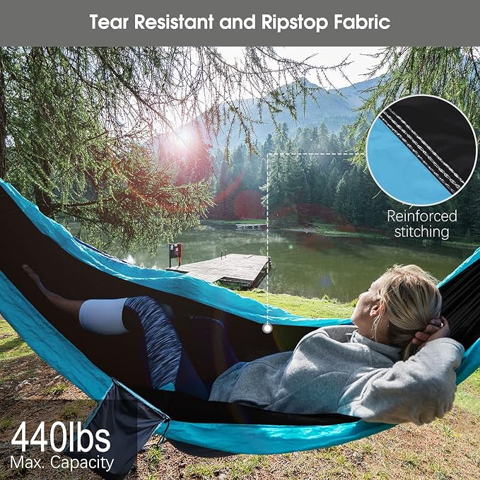 Camping Hammock with Mosquito Net Rain Fly Heavy Duty Tree Strap Nylon Parachute Single Double Hammock Tent Waterproof Rainfly Set for Camping Backpacking Backyard Patio Hiking Travel Outdoor - Image 3