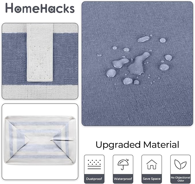 HomeHacks 2 Pack Large Laundry Baskets, Waterproof, Freestanding Laundry Hampers, Collapsible Clothes Hamper with Reinforced Handles in Laundry, College Dorm, Bathroom, Bedroom (Grey+Blue, 100Lx2) - Image 5