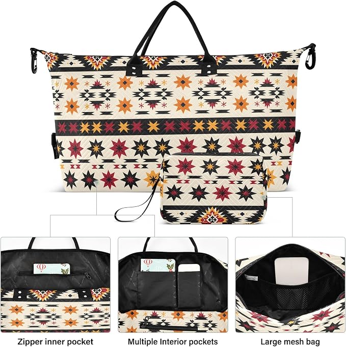 Weekender Bags Travel Duffel Gym Bag Indian Aztc Western Carry on Overnight Tote Bag with Toiletry Bag for Airplane Travel Trip Gym Yoga - Image 2