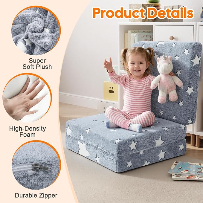 MeMoreCool Glow Star Kids Foldable Floor Mattress Trifold, 75x25 Inch Grey | Glow star trifold mattress for classroom flexible seating, reading, camping - Image 4