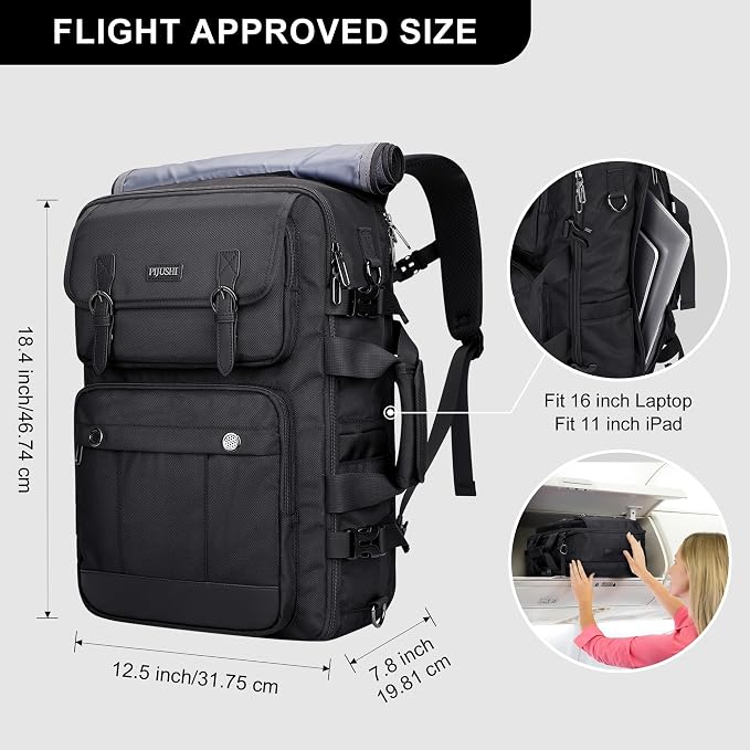 PIJUSHI 3-In-1 Travel Backpack for Women with 16" Padded Laptop Compartment | Convertible Carry On Luggage/Duffel/Shoulder with 180° Open, USB Port, Dry/Wet Pocket for Airport, Daily - Image 6